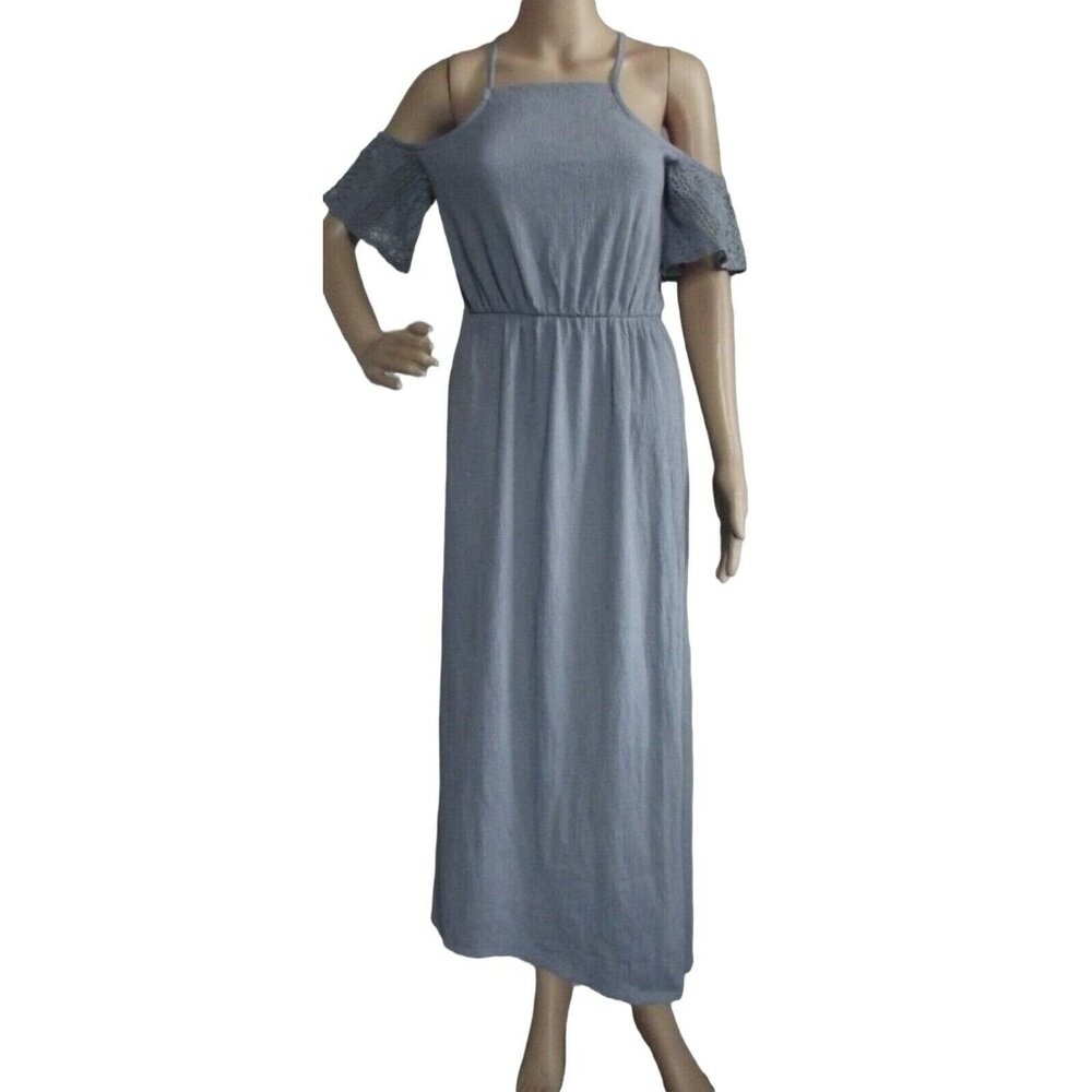 Love Promises Dress Womens Medium long blue maxi Off Cold Shoulder cottagecore